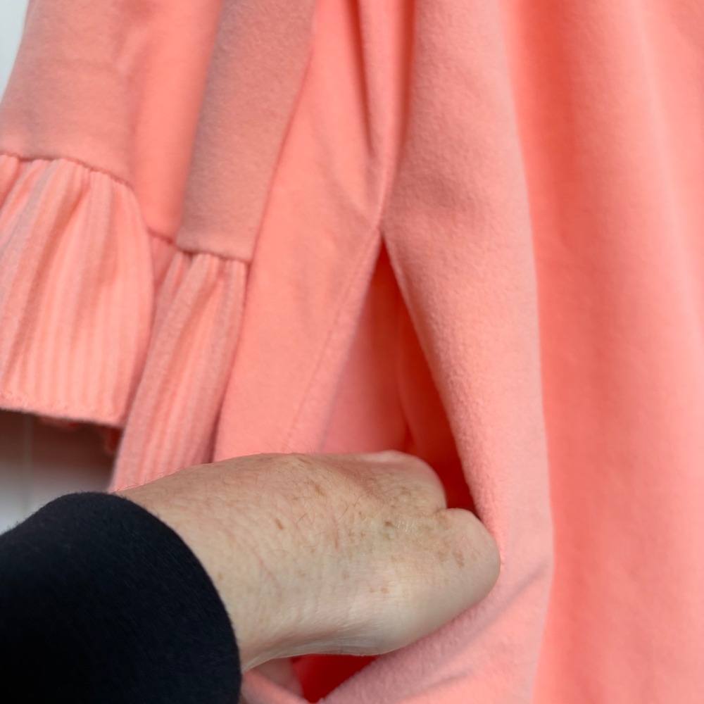 Vintage Peach Pink Fleece Ruffle Collar Button Maxi Robe Nightgown Loungewear - Picture 5 of 10